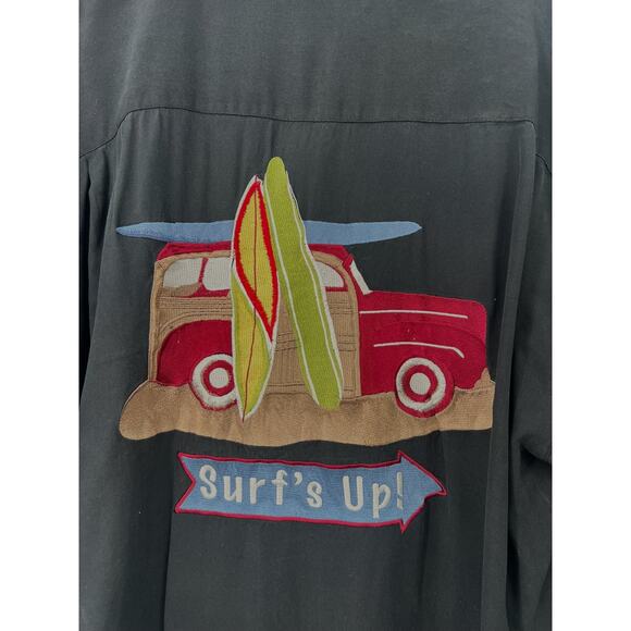 Bobby Chan | XL | Shirt Silk Button Up Down Mens Surfs Up Embroidered Beach - Picture 3 of 4